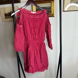 Copper Key Cold-Shoulder Embroidered Dress in Rose Red 🦄